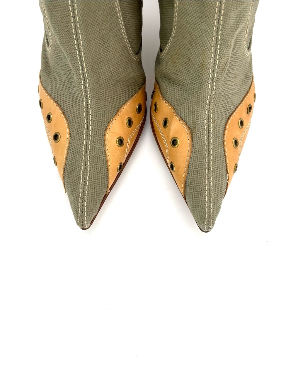 Dior Vintage John Galliano Bondage Green Canvas Pointed Toe Chelsea Boots 36.5 - Picture 7 of 10